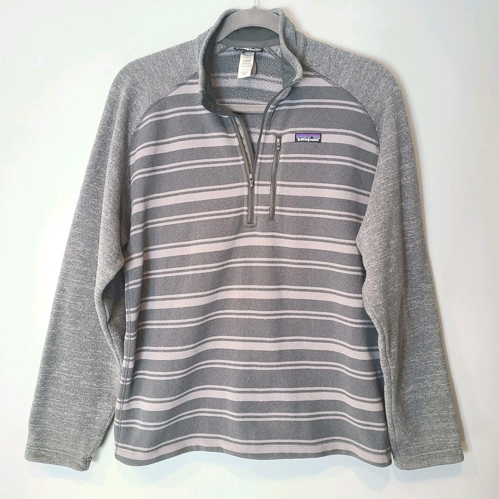 Patagonia Better Sweater Fleece Mens XXL 1/4 Quarter Zip Gray Stripe Pullover